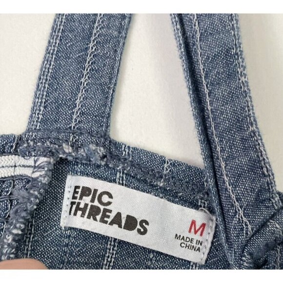 Epic Threads Denim Chambray Popover Dress, Blue, Stripes, Pockets Summer Size M - Picture 4 of 5